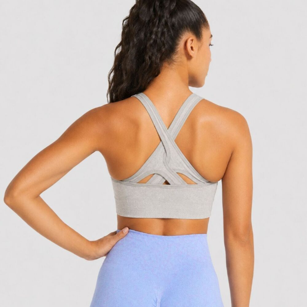 Gymshark Adapt Animal Seamless Sports Bra Womens Medium Gray High-Neck Crossover